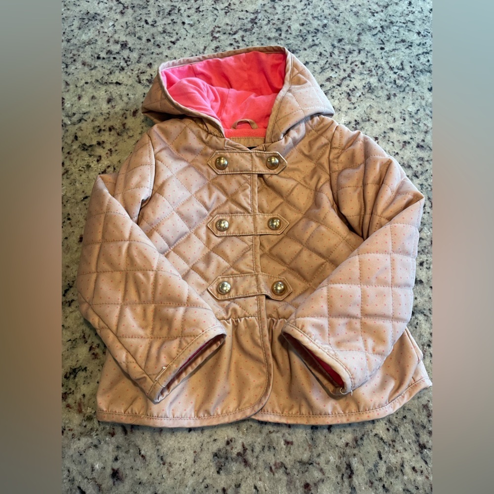 GAP Tan Quilted polka dot fleece lined Kids peplum Puffer Jacket size 5